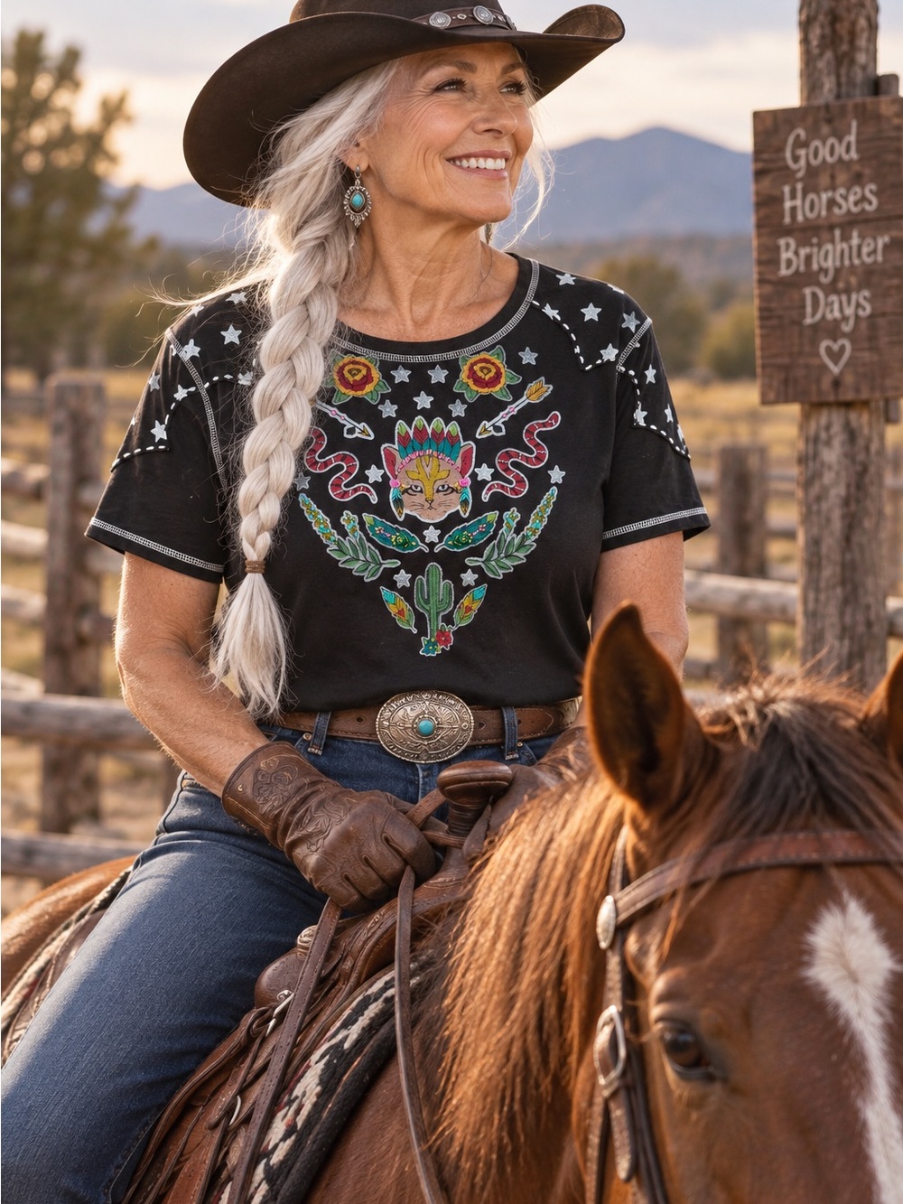 Double D Ranch Black Southwestern Star Embroidered Short-Sleeve Tee